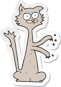 sticker of a cartoon cat scratching vector