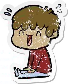 distressed sticker of a cartoon laughing boy vector