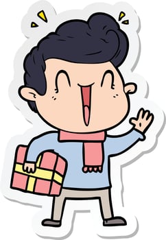 sticker of a cartoon excited man vector