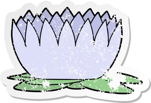 distressed sticker of a cartoon waterlily vector