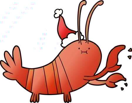gradient cartoon of a lobster wearing santa hat vector