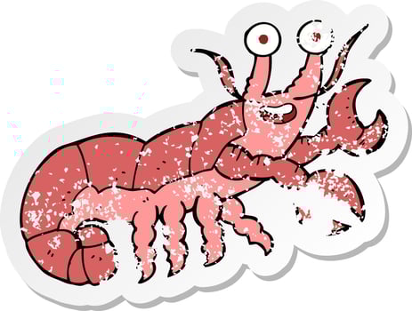 retro distressed sticker of a cartoon lobster vector