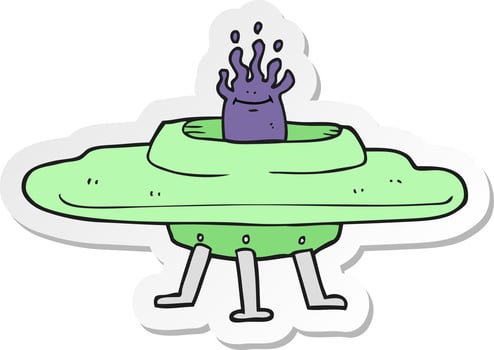 sticker of a cartoon flying saucer vector