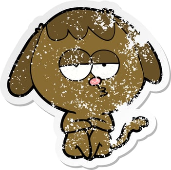distressed sticker of a cartoon bored dog vector