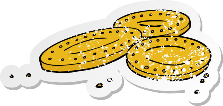 distressed sticker of a cartoon gold coins vector