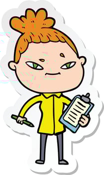 sticker of a cartoon woman vector