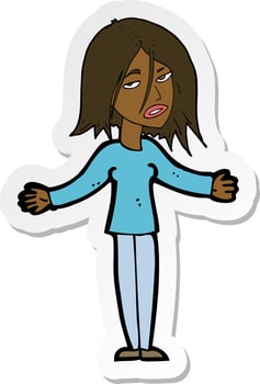 sticker of a cartoon woman shrugging shoulders vector