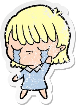 distressed sticker of a cartoon woman crying vector