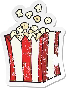 retro distressed sticker of a cartoon popcorn vector