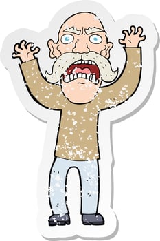 retro distressed sticker of a cartoon angry old man vector