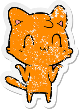 distressed sticker of a cartoon happy cat vector