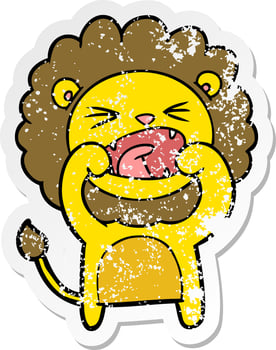 distressed sticker of a cartoon lion vector