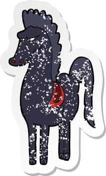 retro distressed sticker of a cartoon horse vector