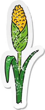 distressed sticker cartoon doodle of fresh corn on the cob vector
