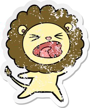 distressed sticker of a cartoon lion vector
