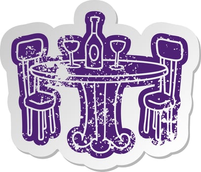 distressed old sticker dinner table and drinks vector