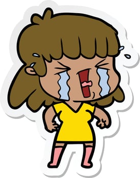 sticker of a cartoon woman in tears vector
