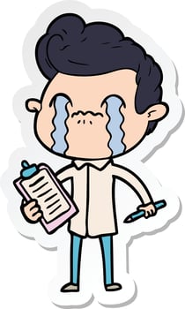 sticker of a cartoon man crying vector