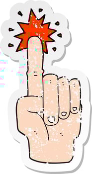 retro distressed sticker of a cartoon pointing hand vector