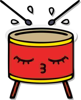 distressed sticker of a cute cartoon drum vector