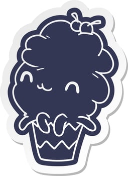 cartoon sticker kawaii octopus cupcake vector