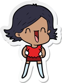 sticker of a cartoon happy woman vector