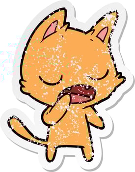 distressed sticker of a talking cat cartoon vector