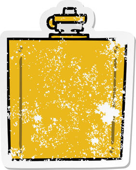 distressed sticker of a quirky hand drawn cartoon hip flask vector