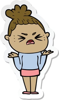 sticker of a cartoon angry woman vector