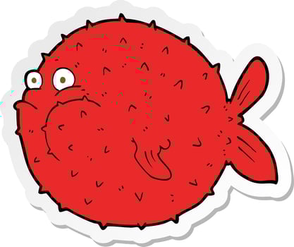 sticker of a cartoon puffer fish vector