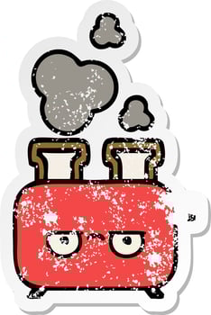 distressed sticker of a cute cartoon of a toaster vector