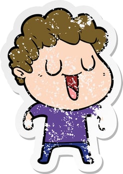 distressed sticker of a laughing cartoon man vector