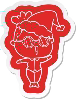 cartoon  sticker of a woman wearing spectacles wearing santa hat vector
