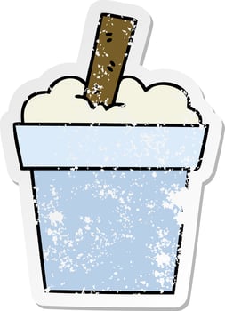 distressed sticker of a quirky hand drawn cartoon ice cream pot vector