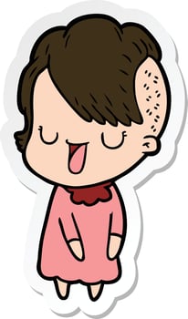 sticker of a cute cartoon girl with hipster haircut vector