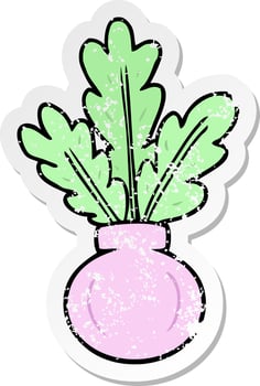 distressed sticker of a plant in vase vector