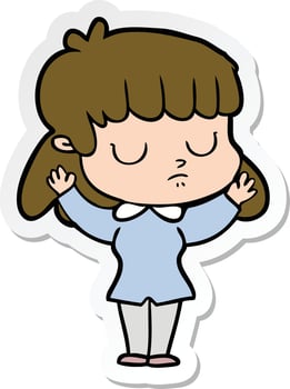 sticker of a cartoon indifferent woman vector