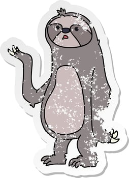 distressed sticker of a quirky hand drawn cartoon sloth vector