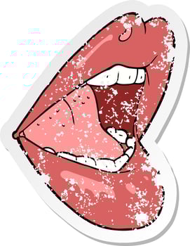 retro distressed sticker of a cartoon open mouth vector