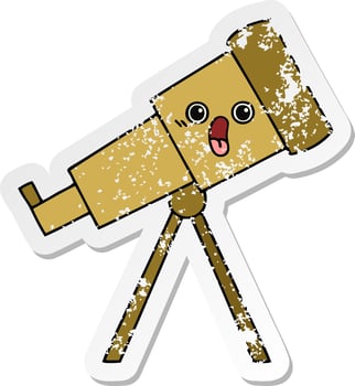 distressed sticker of a cute cartoon telescope vector