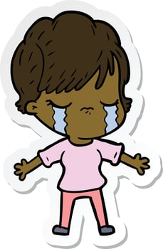 sticker of a cartoon woman crying vector