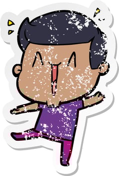 distressed sticker of a cartoon excited man vector