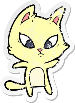 distressed sticker of a confused cartoon cat vector