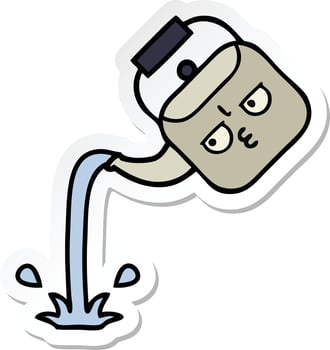 sticker of a cute cartoon pouring kettle vector