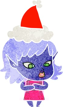 pretty retro cartoon of a elf girl wearing santa hat vector