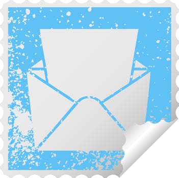 quirky distressed square peeling sticker symbol letter and envelope vector