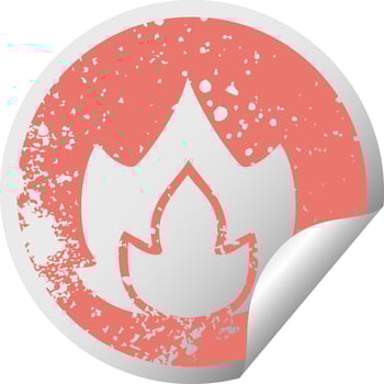 distressed circular peeling sticker symbol fire vector