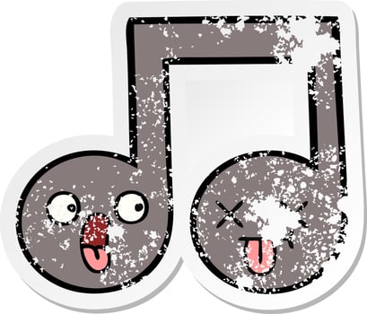 distressed sticker of a cute cartoon musical note vector