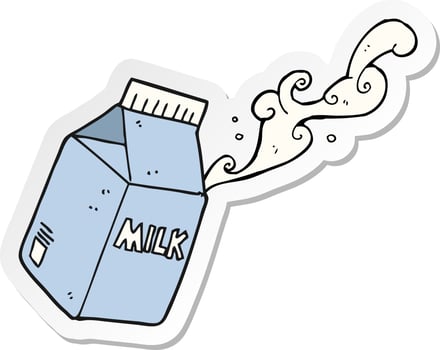 sticker of a cartoon milk carton vector