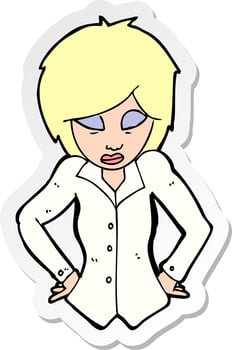 sticker of a cartoon woman with hands on hips vector